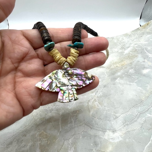 Abalone Fire Bird Eagle Pendant Necklace With Puka Shells Necklace - Picture 13 of 15